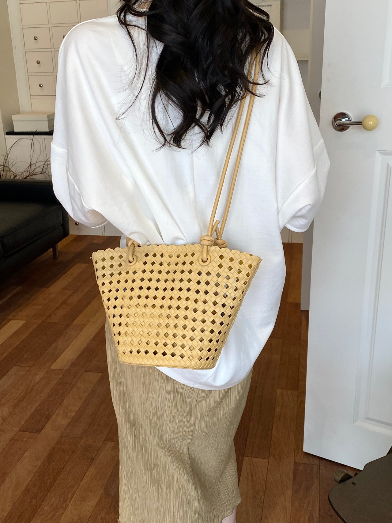 Yellow Basket Weave Design Crossbody Bag
