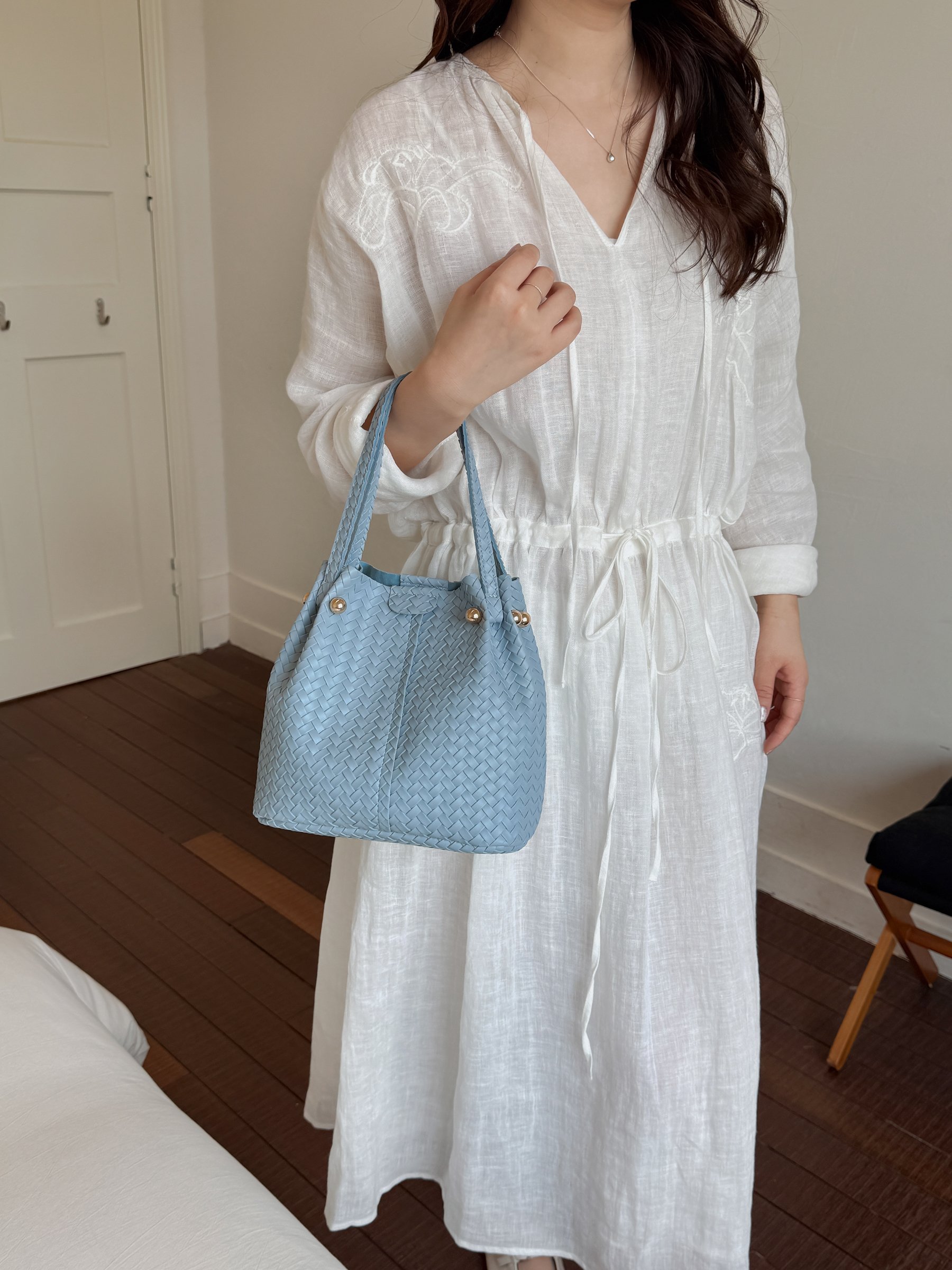 Blue Basket Weave Bucket Bag