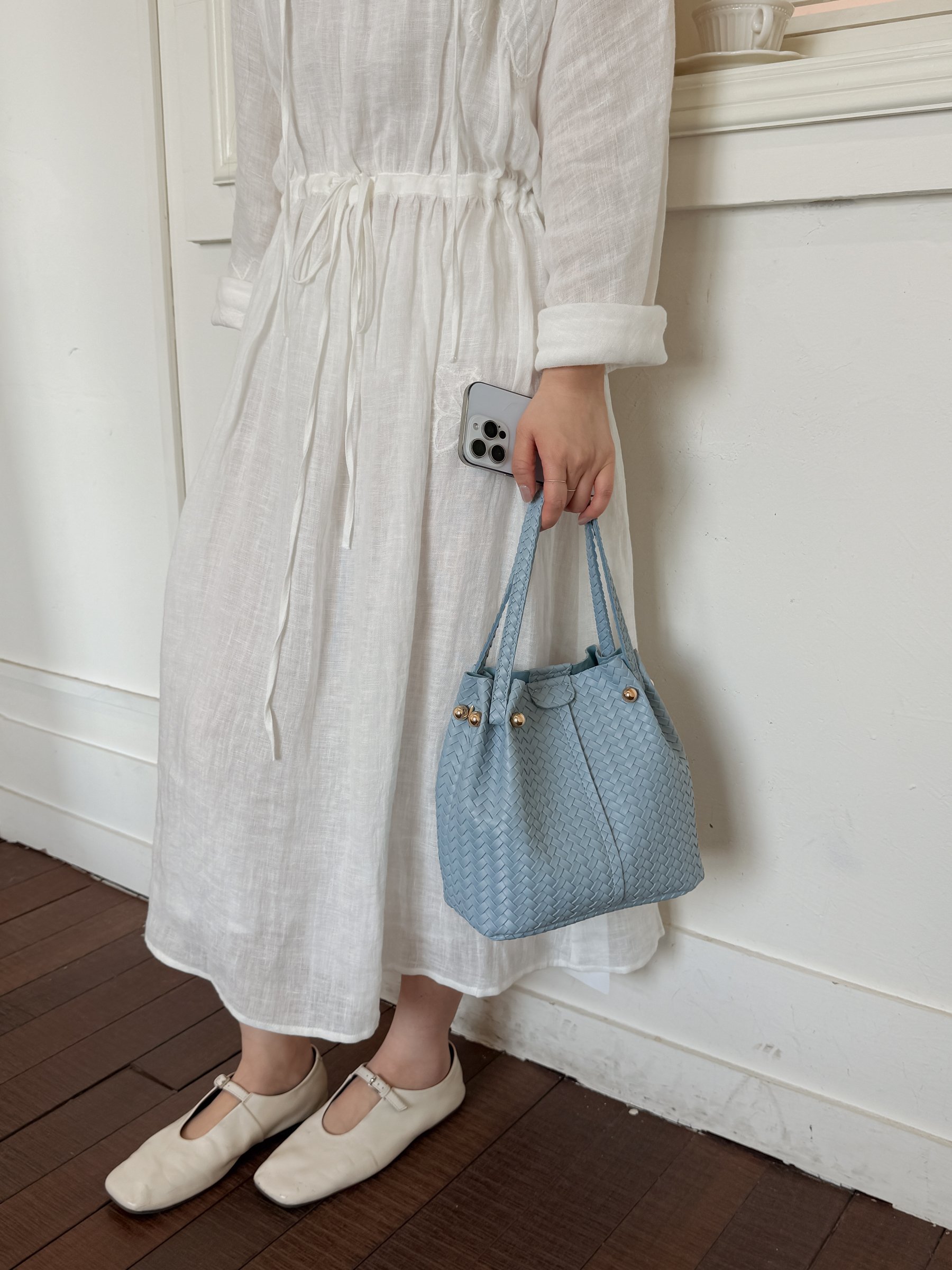 Blue Basket Weave Bucket Bag
