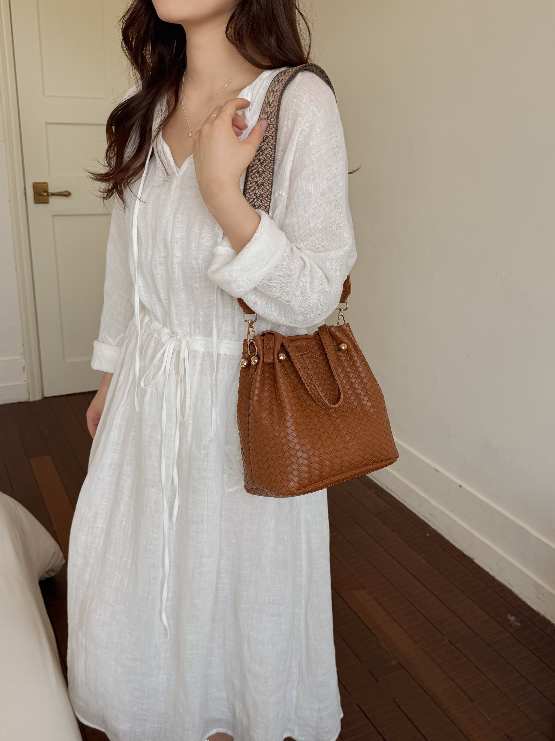 Khaki Woven Shoulder Bag