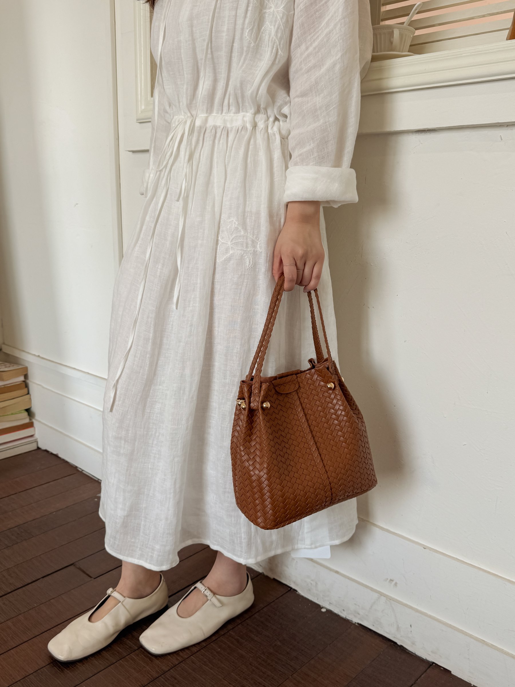 Khaki Woven Shoulder Bag