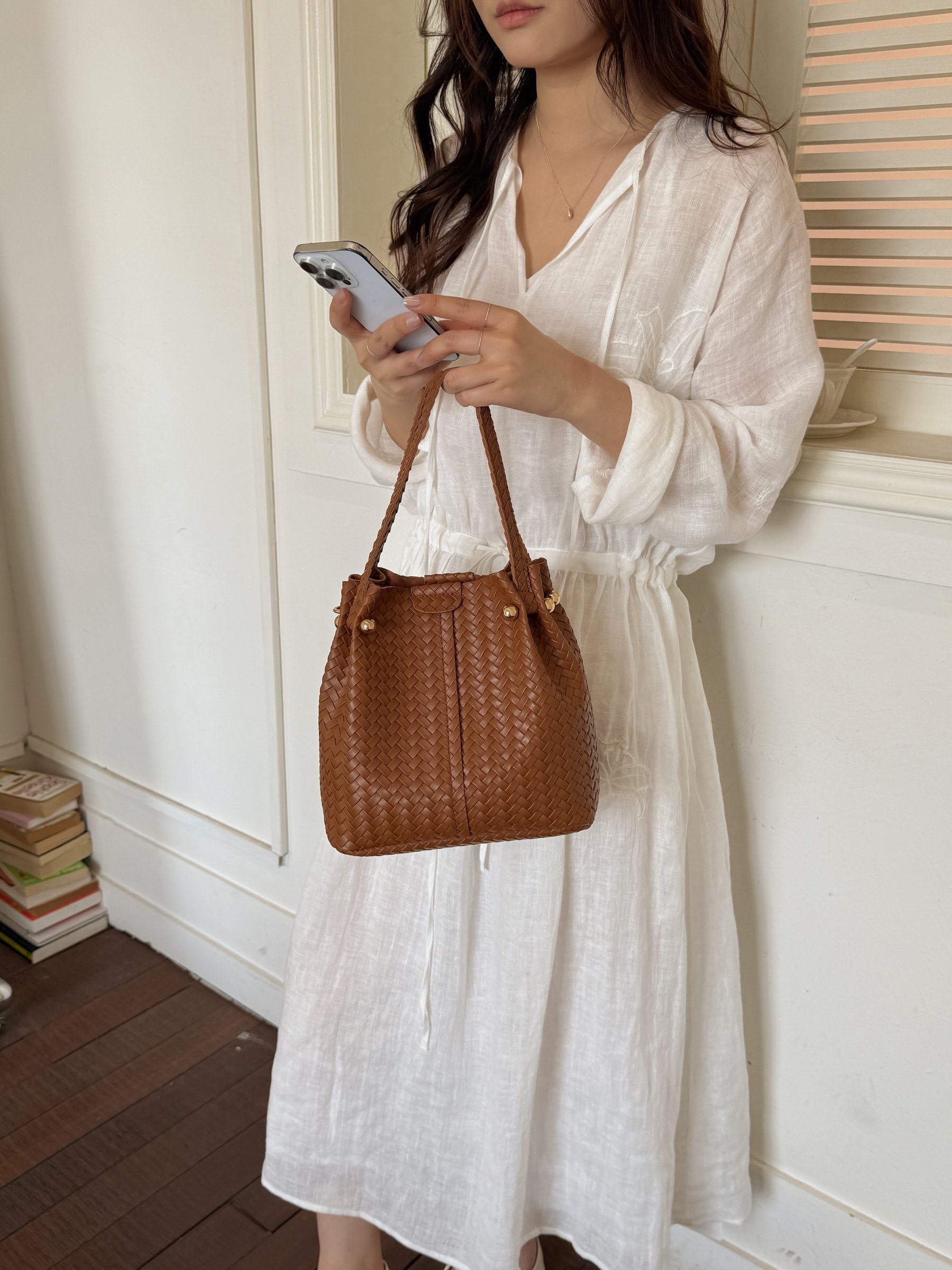 Khaki Woven Shoulder Bag