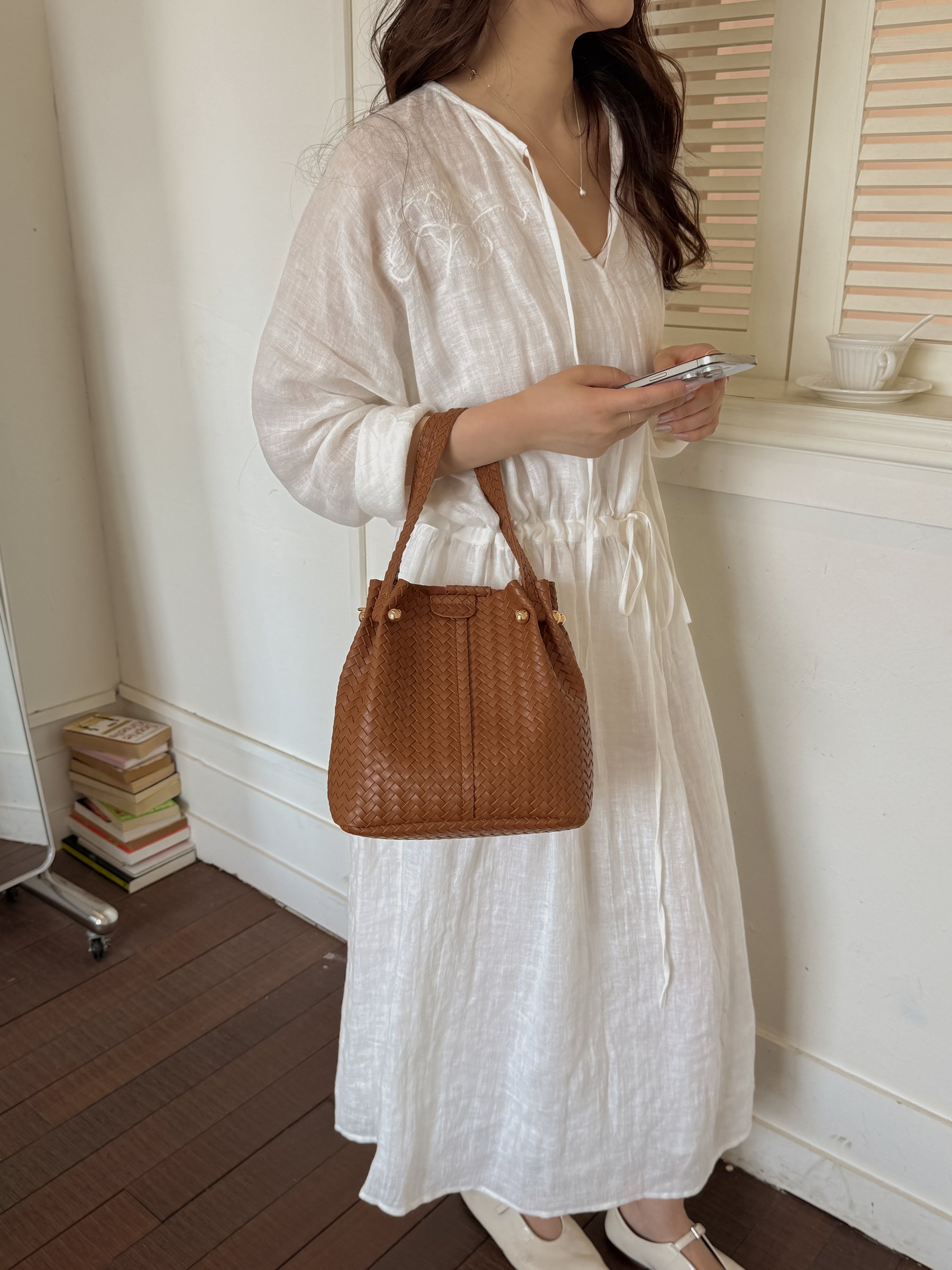 Khaki Woven Shoulder Bag