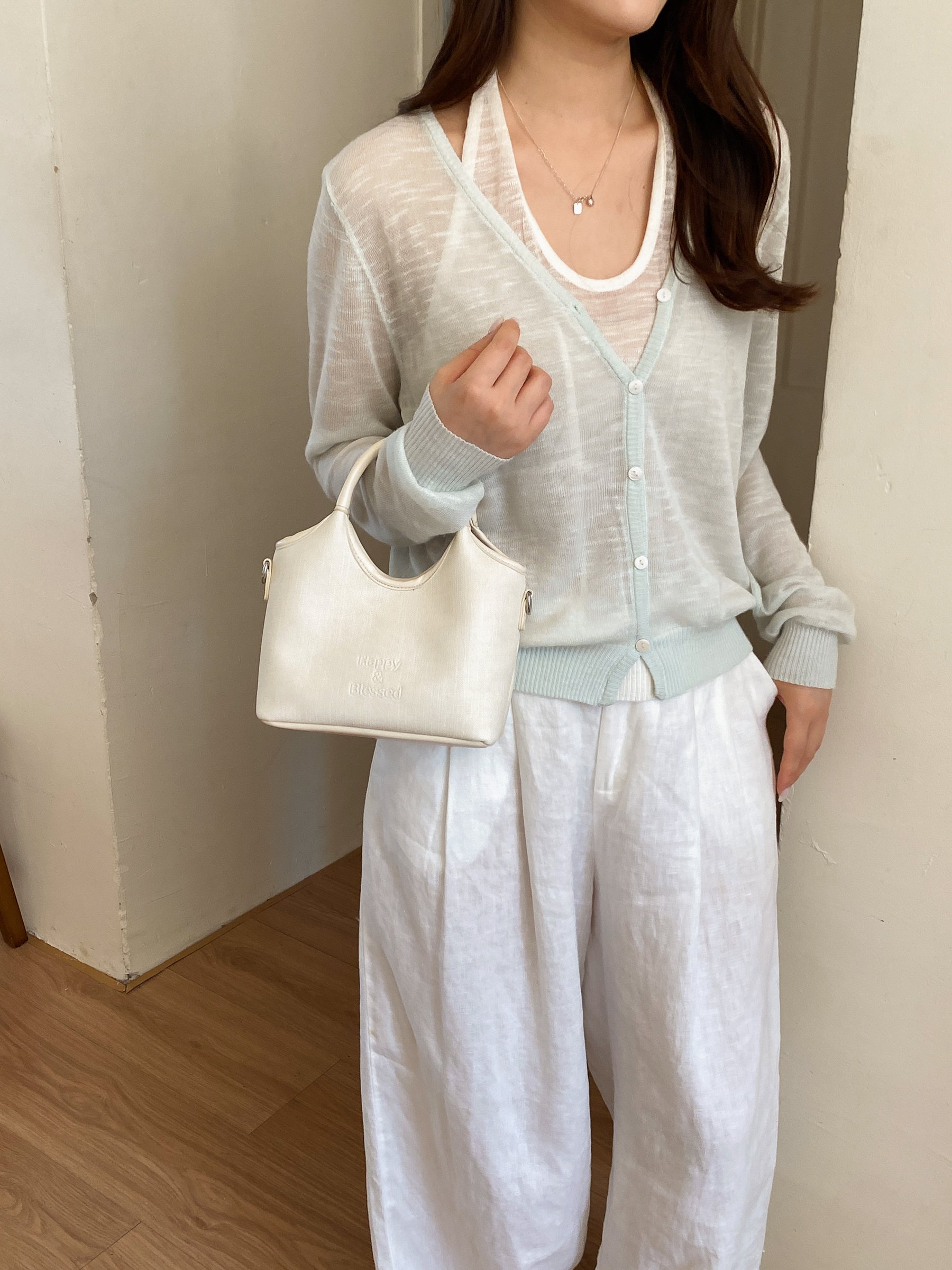 White Double Top Handle Bag with Plush Charm