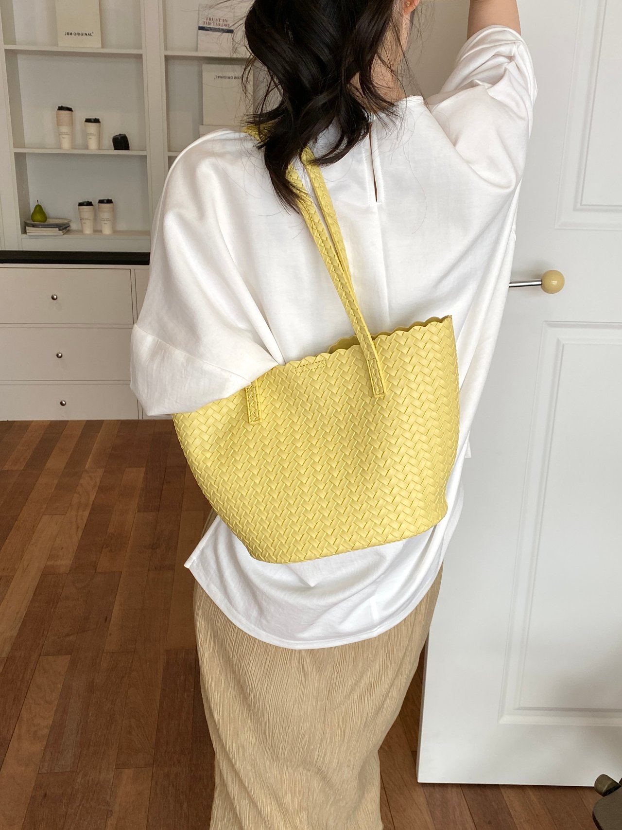 Yellow Basket Weave Tote Bag