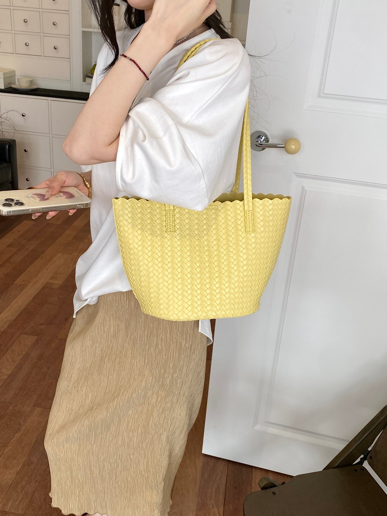Yellow Basket Weave Tote Bag