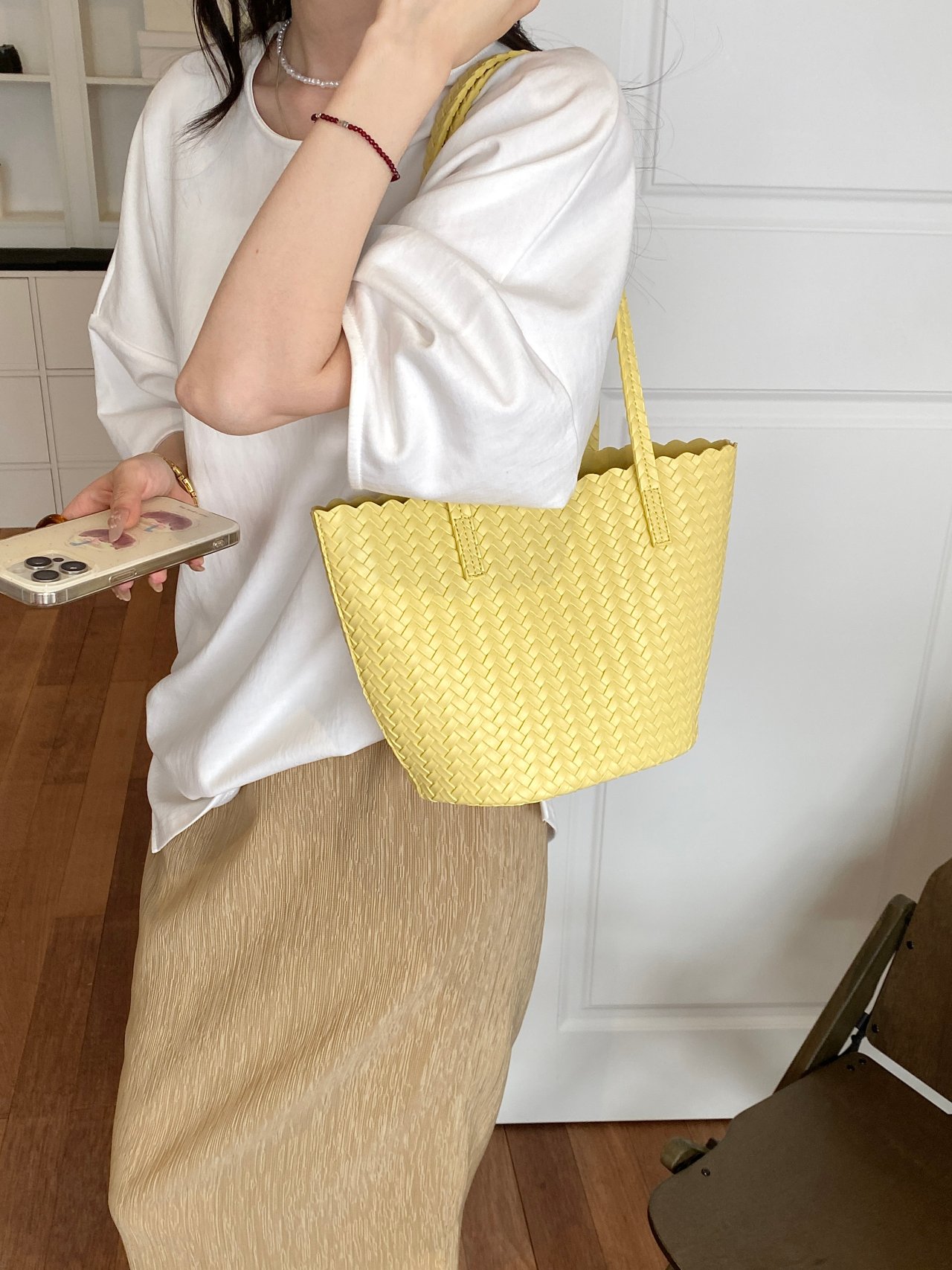 Yellow Basket Weave Tote Bag
