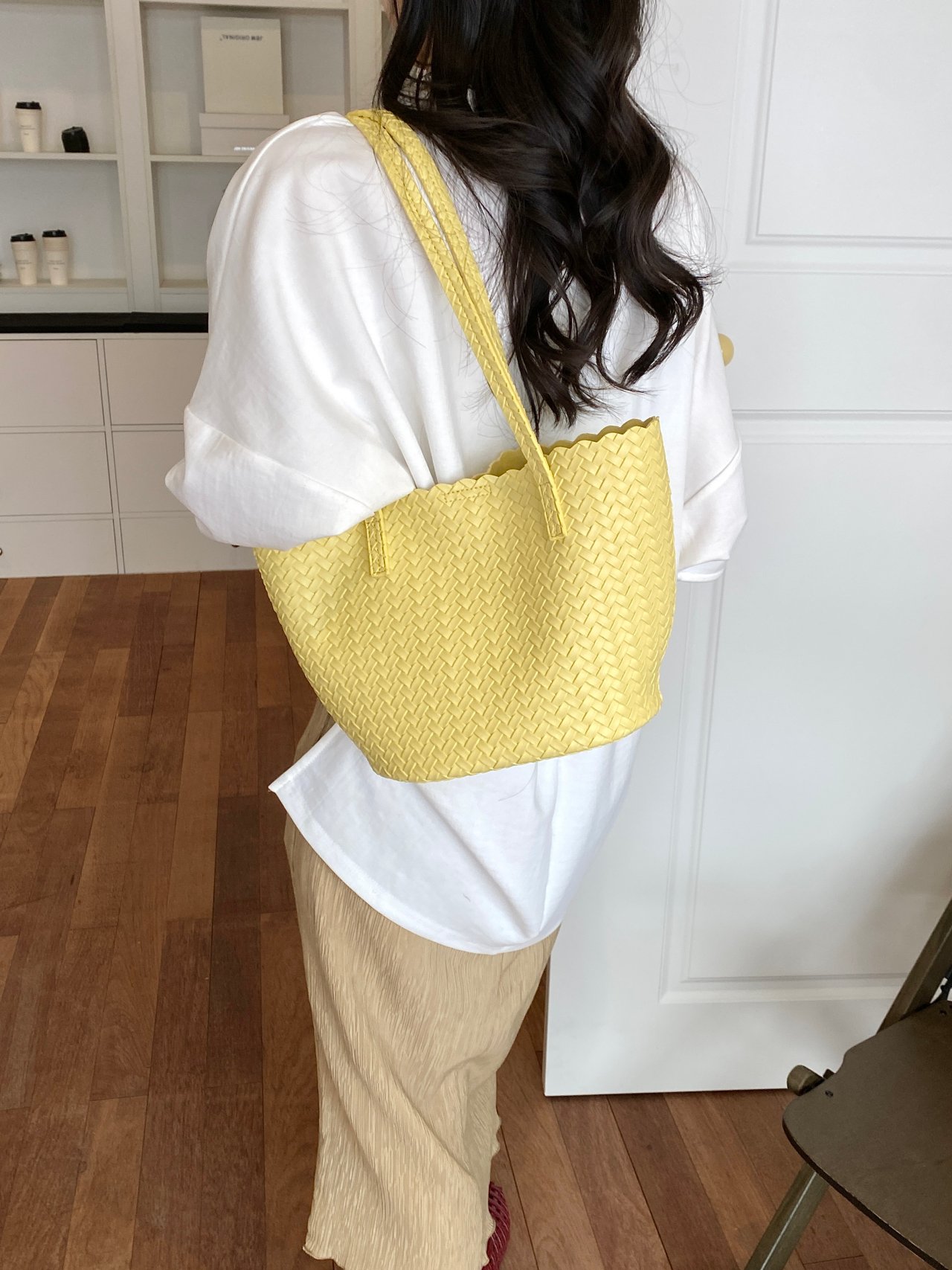 Yellow Basket Weave Tote Bag