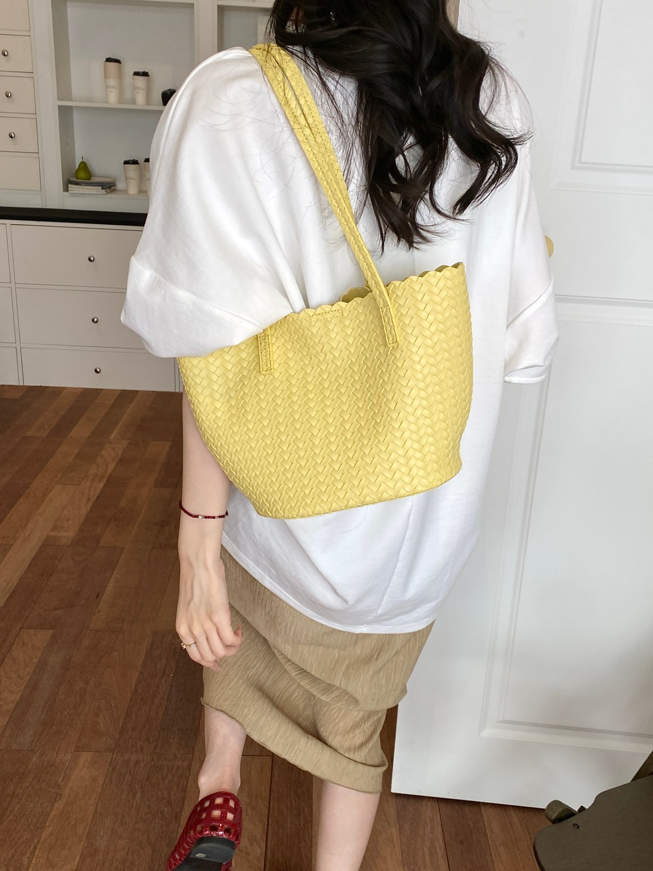 Yellow Basket Weave Tote Bag