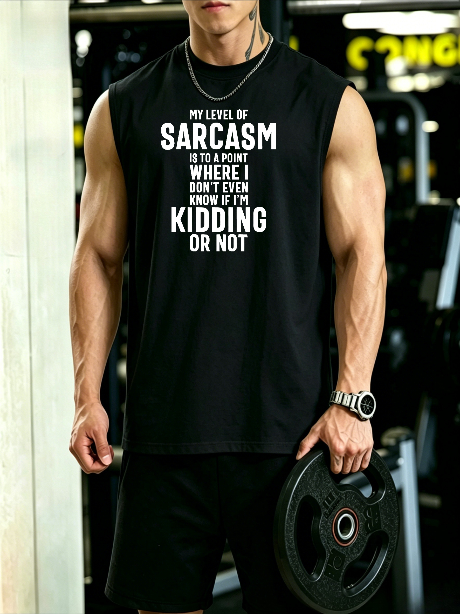 Men Black Graphic Print Sleeveless Tank Top