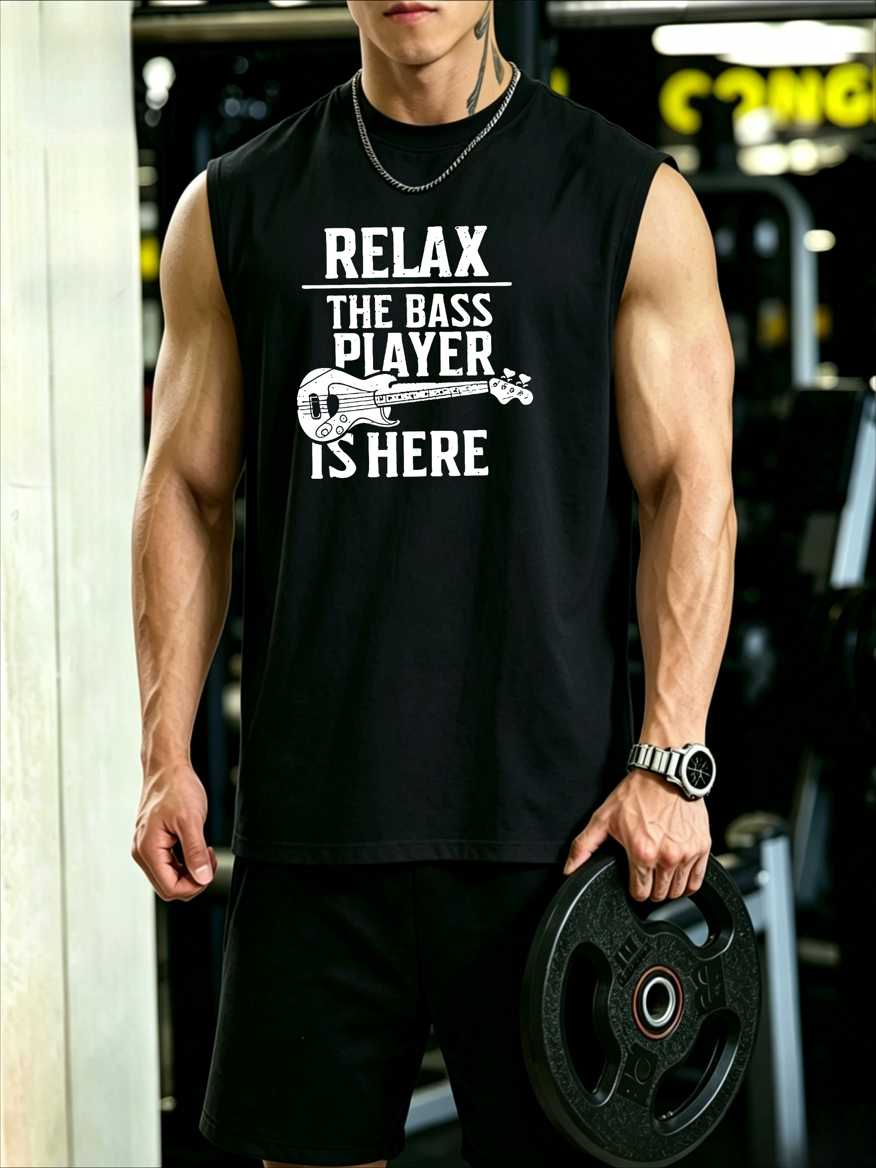 Men Black Graphic Print Sleeveless Tank Top