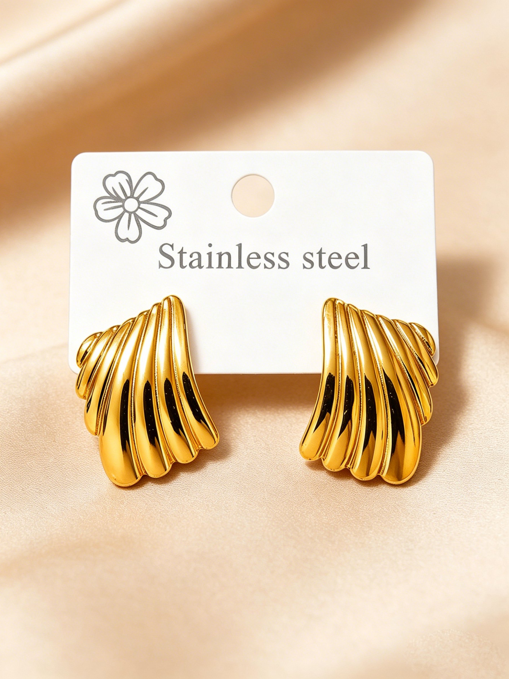 Golden Tone Ripple Stud Earrings