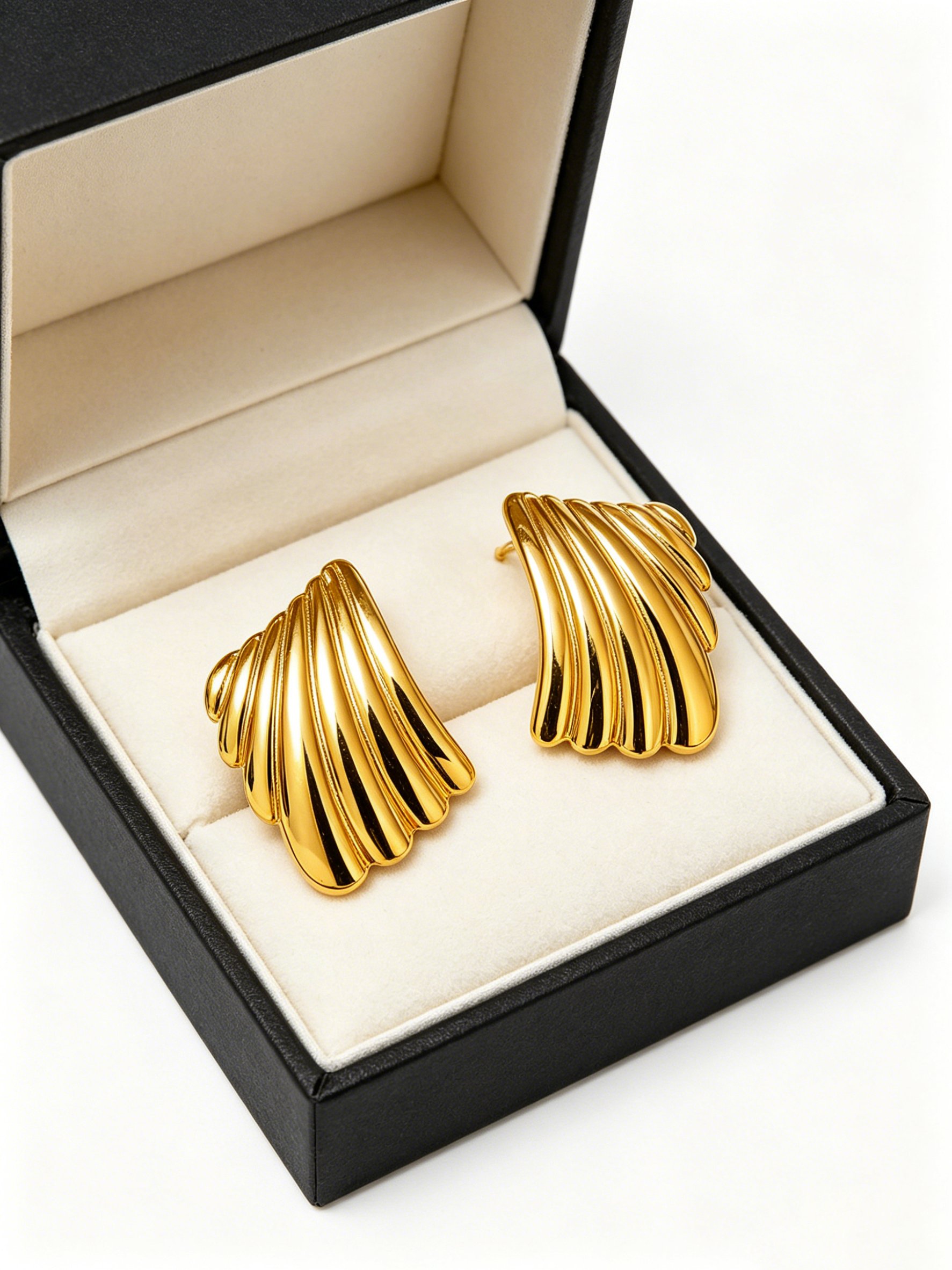 Golden Tone Ripple Stud Earrings