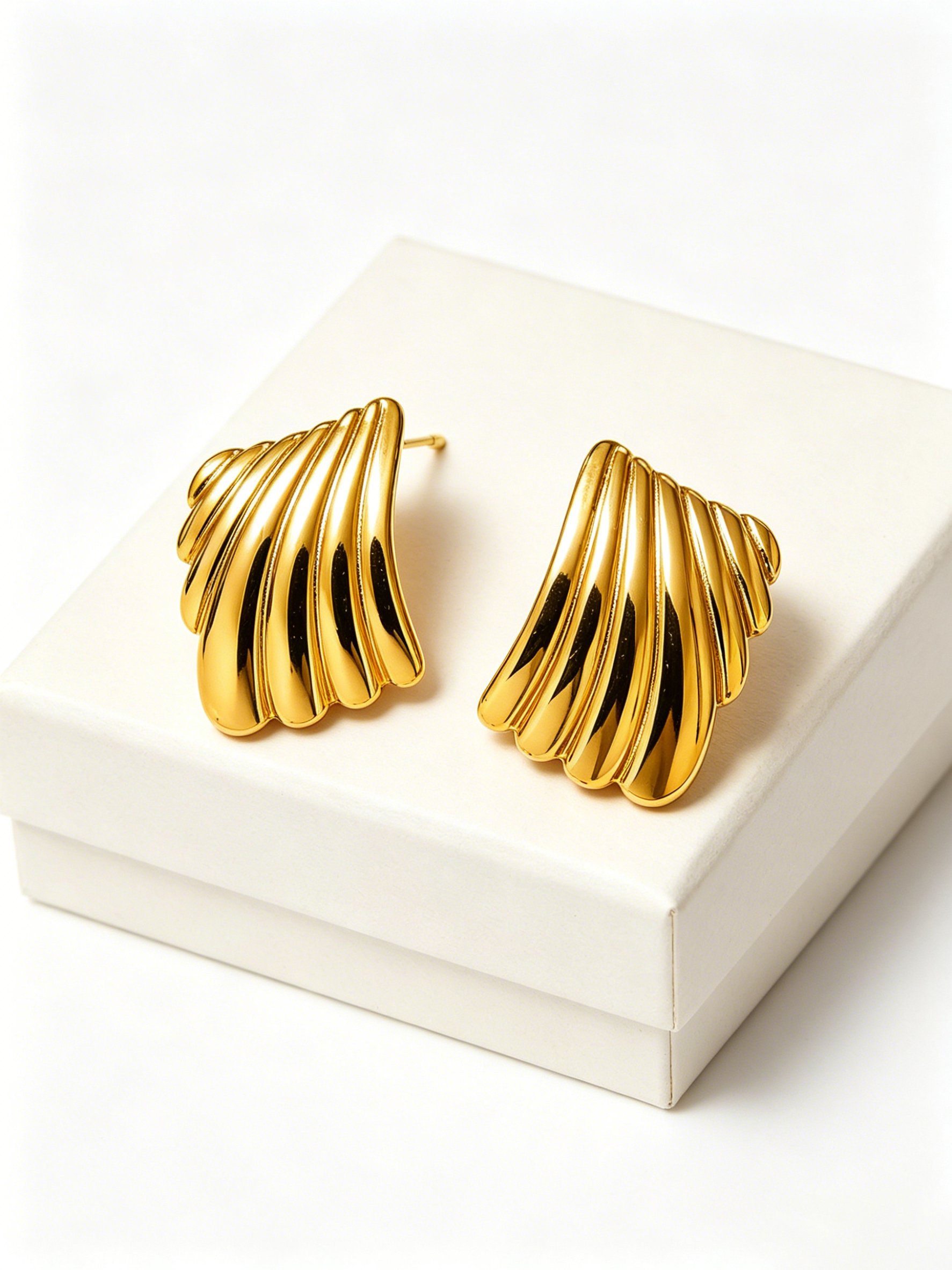Golden Tone Ripple Stud Earrings