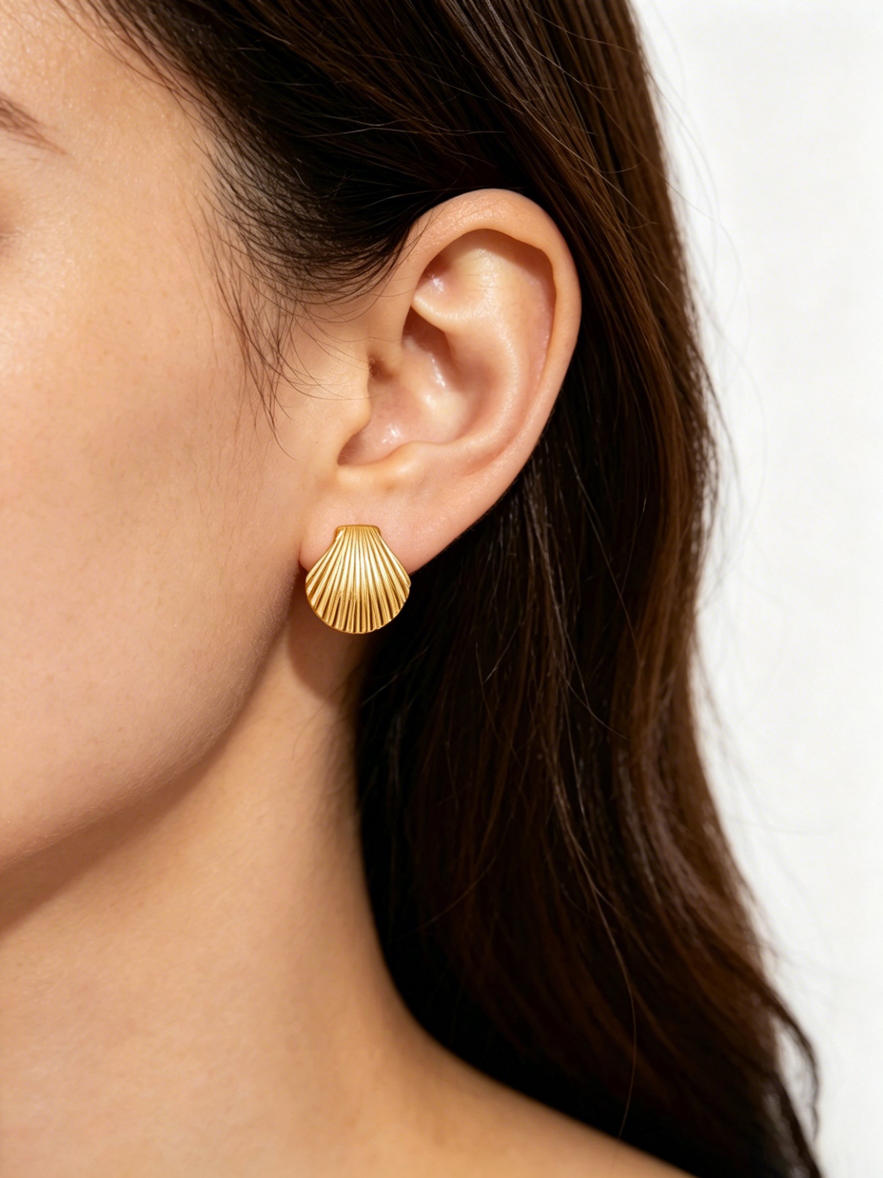 Gold Tone Shell Stud Earrings