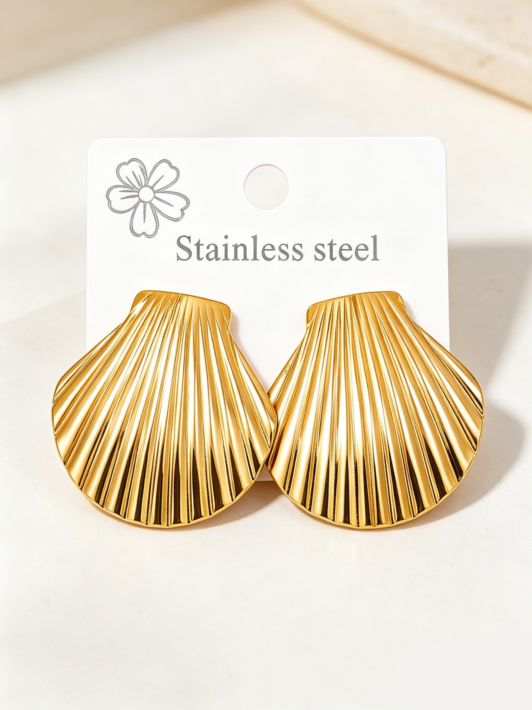 Gold Tone Shell Stud Earrings