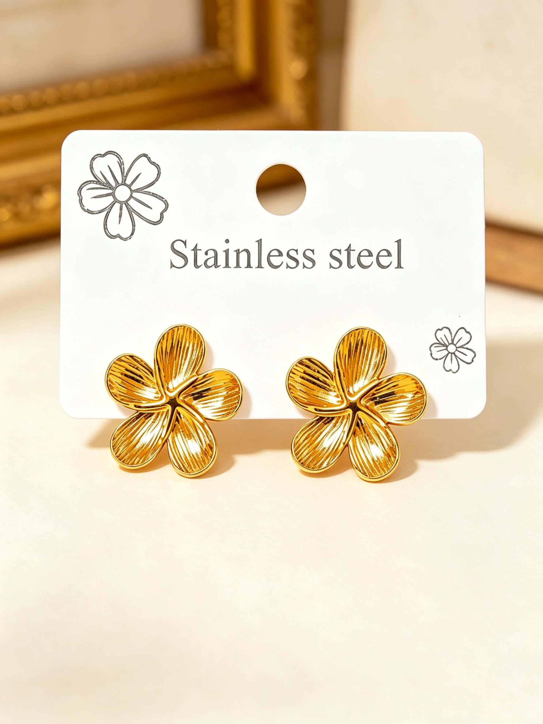 Gold Tone Flower Stud Earrings