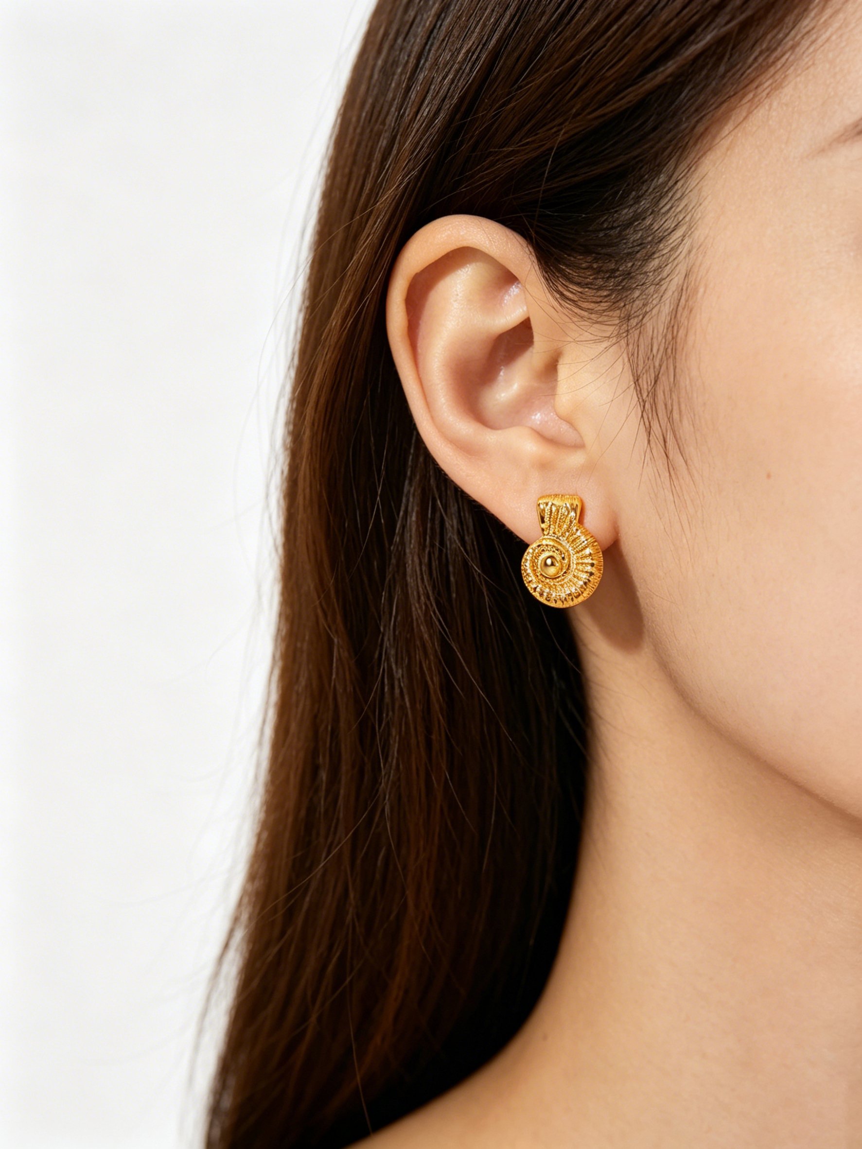 Gold Tone Shell Stud Earrings