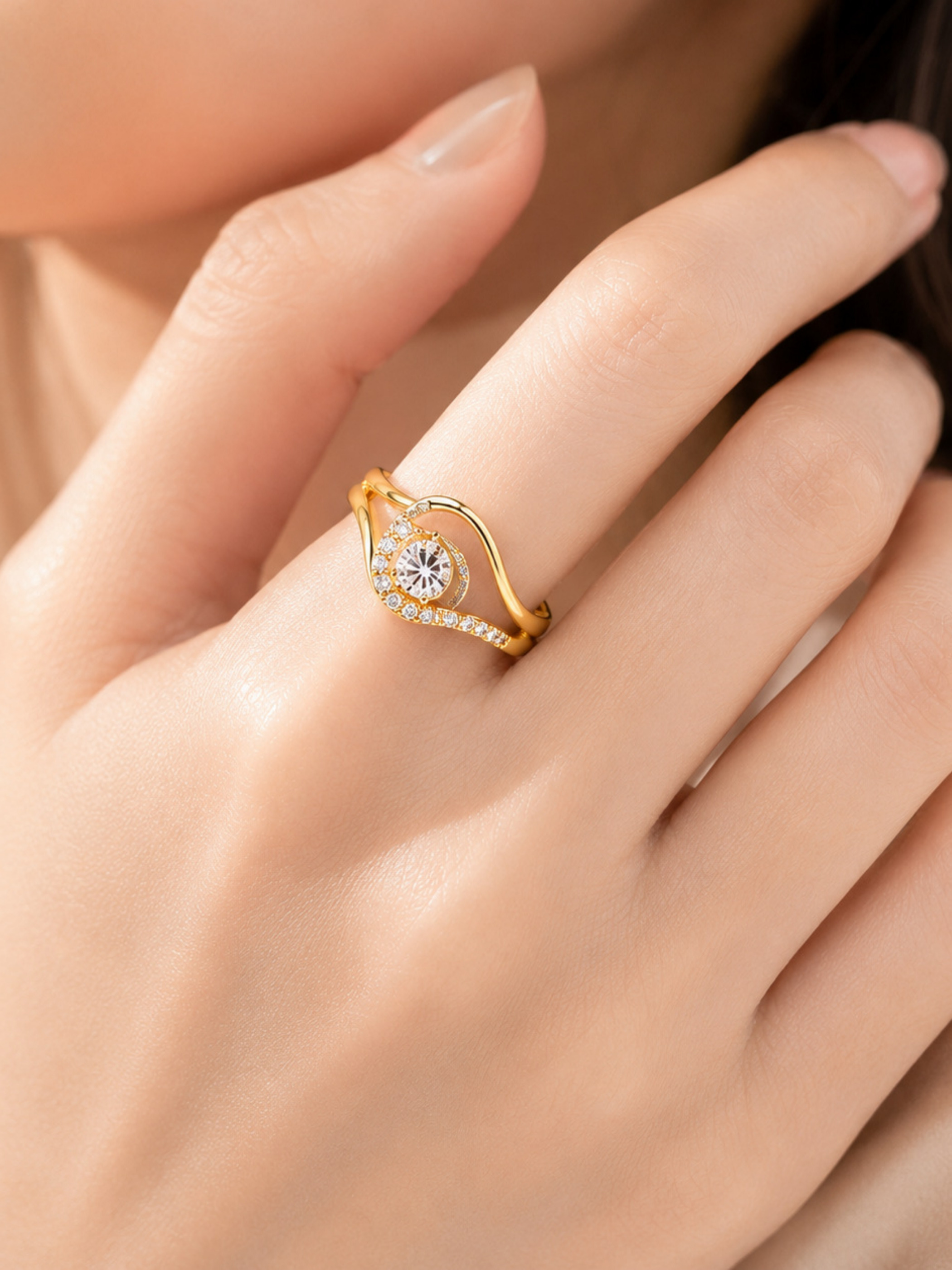 18K Gold-Plated Cubic Zirconia Copper Ring