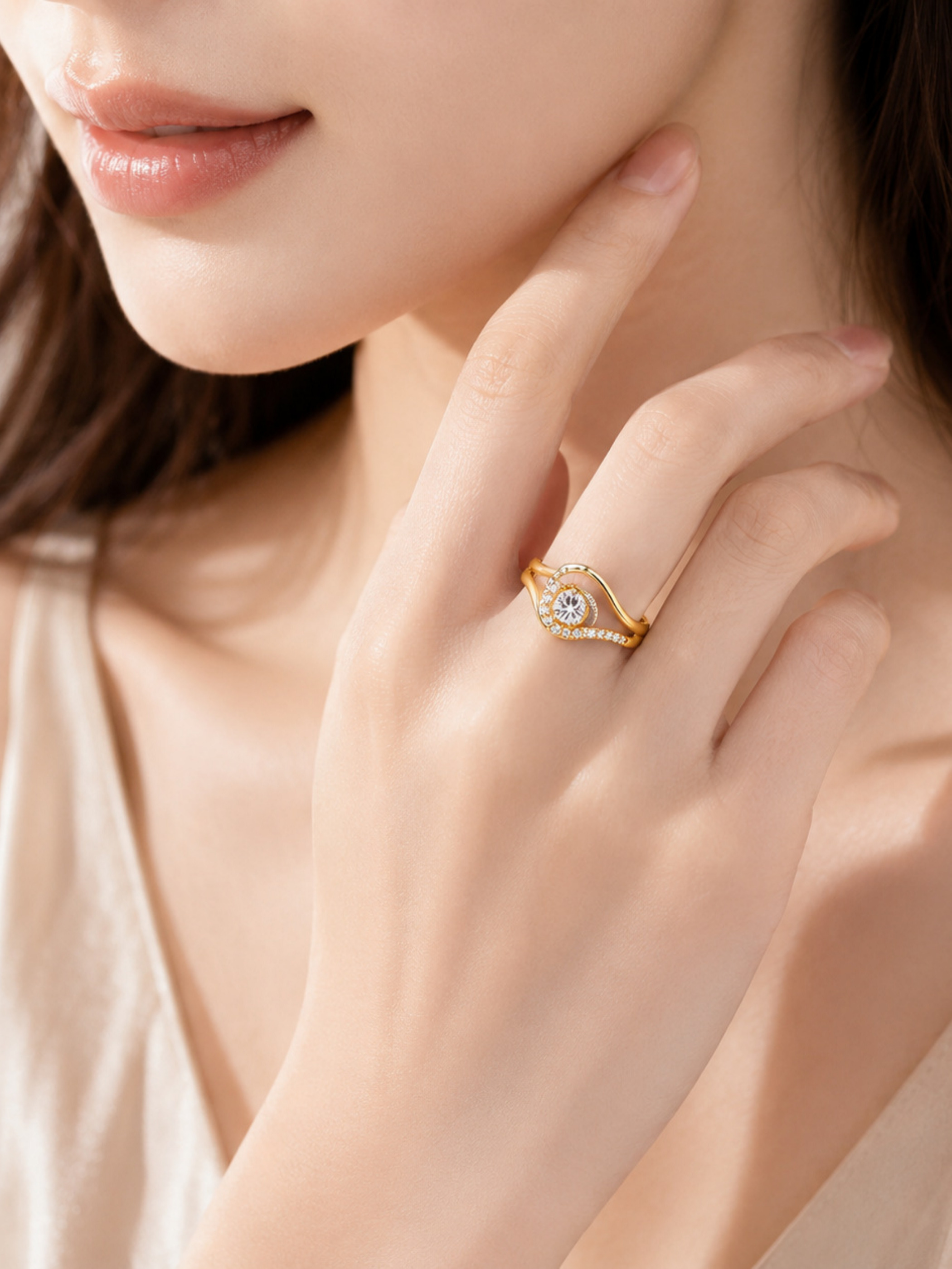 18K Gold-Plated Cubic Zirconia Copper Ring