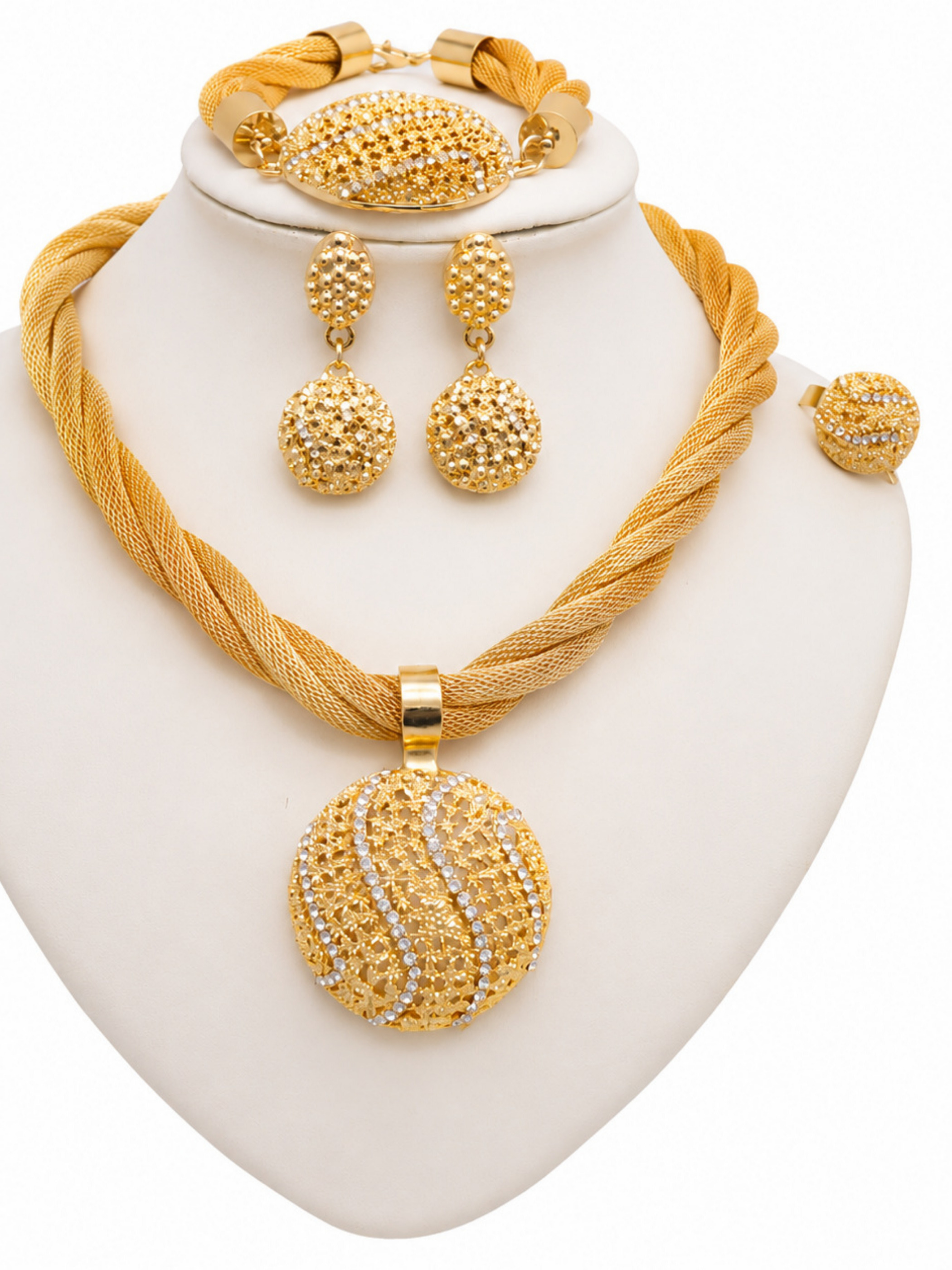 4-Piece Necklace, Earrings, Bracelet and Ring Jewelry Set