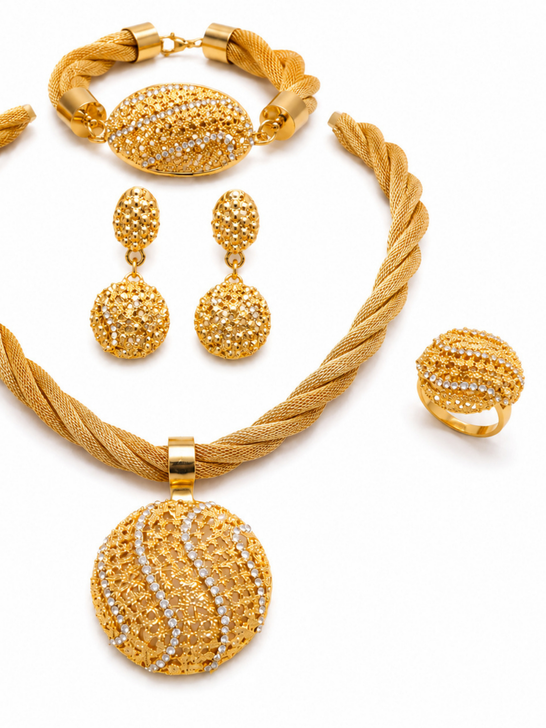 4-Piece Necklace, Earrings, Bracelet and Ring Jewelry Set