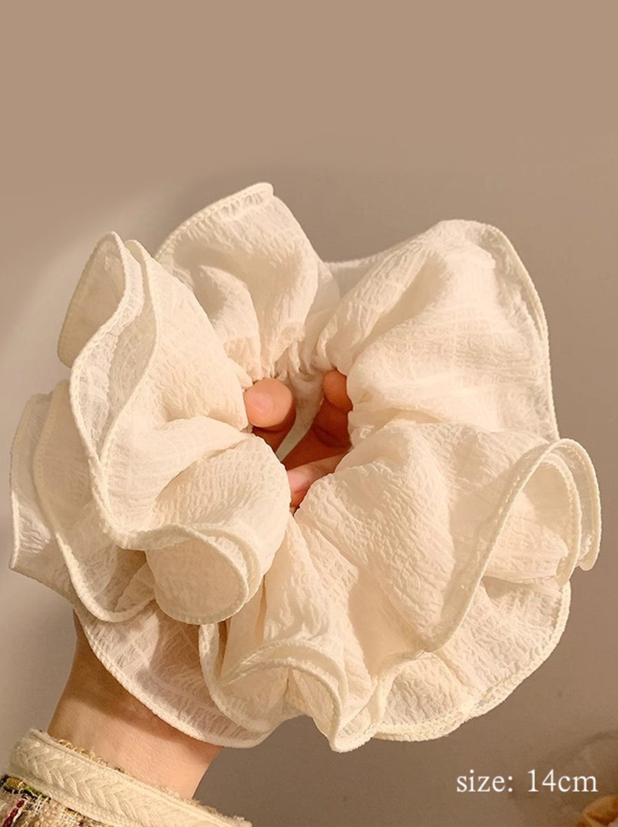 Cream Oversized Crinkle Ruffle Scrunchie, 14cm