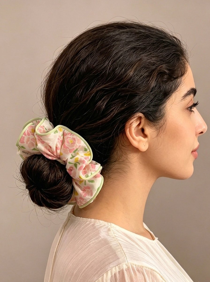Pink Floral Print Scrunchie, 14cm