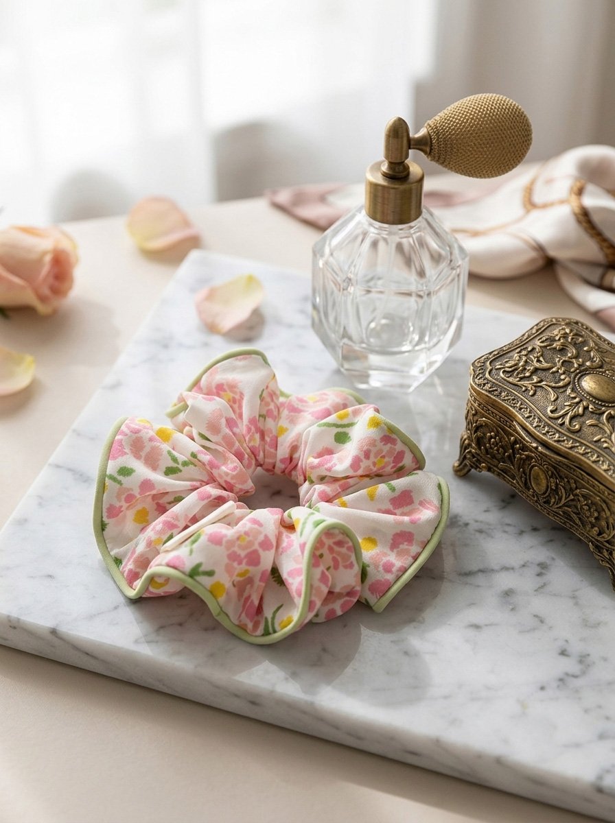 Pink Floral Print Scrunchie, 14cm