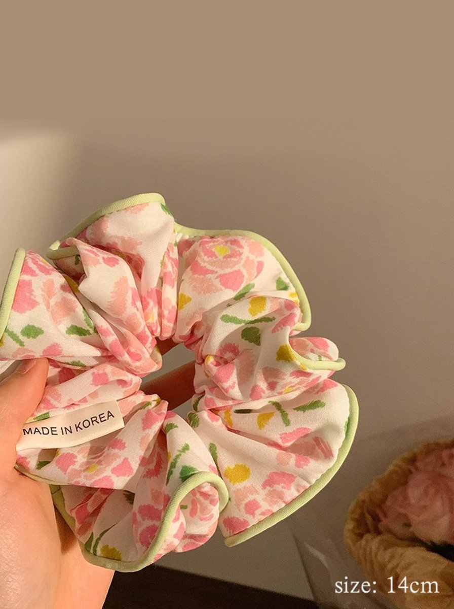 Pink Floral Print Scrunchie, 14cm