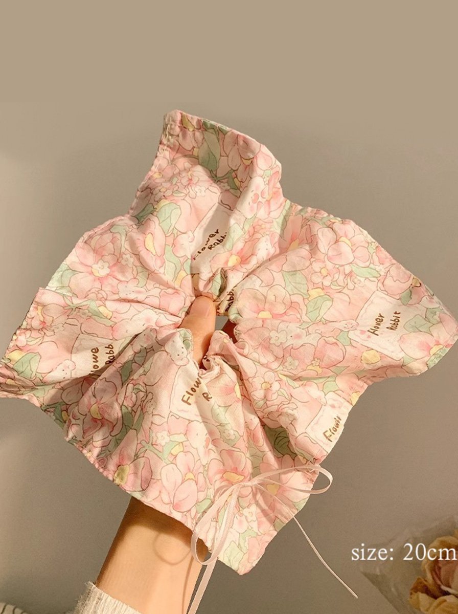 Pink Floral Rabbit Print Oversized Scrunchie, 20cm