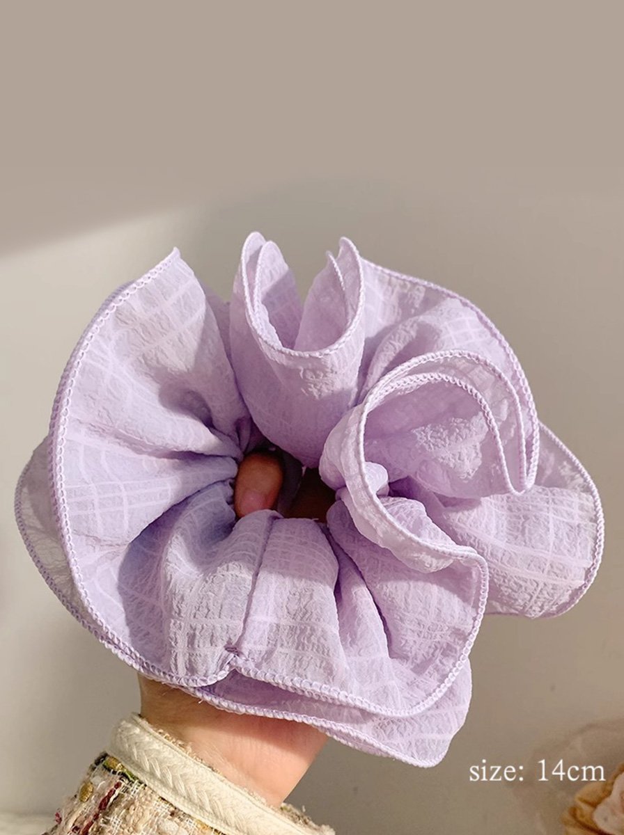 Lilac Oversized Grid Ruffle Scrunchie, 14cm