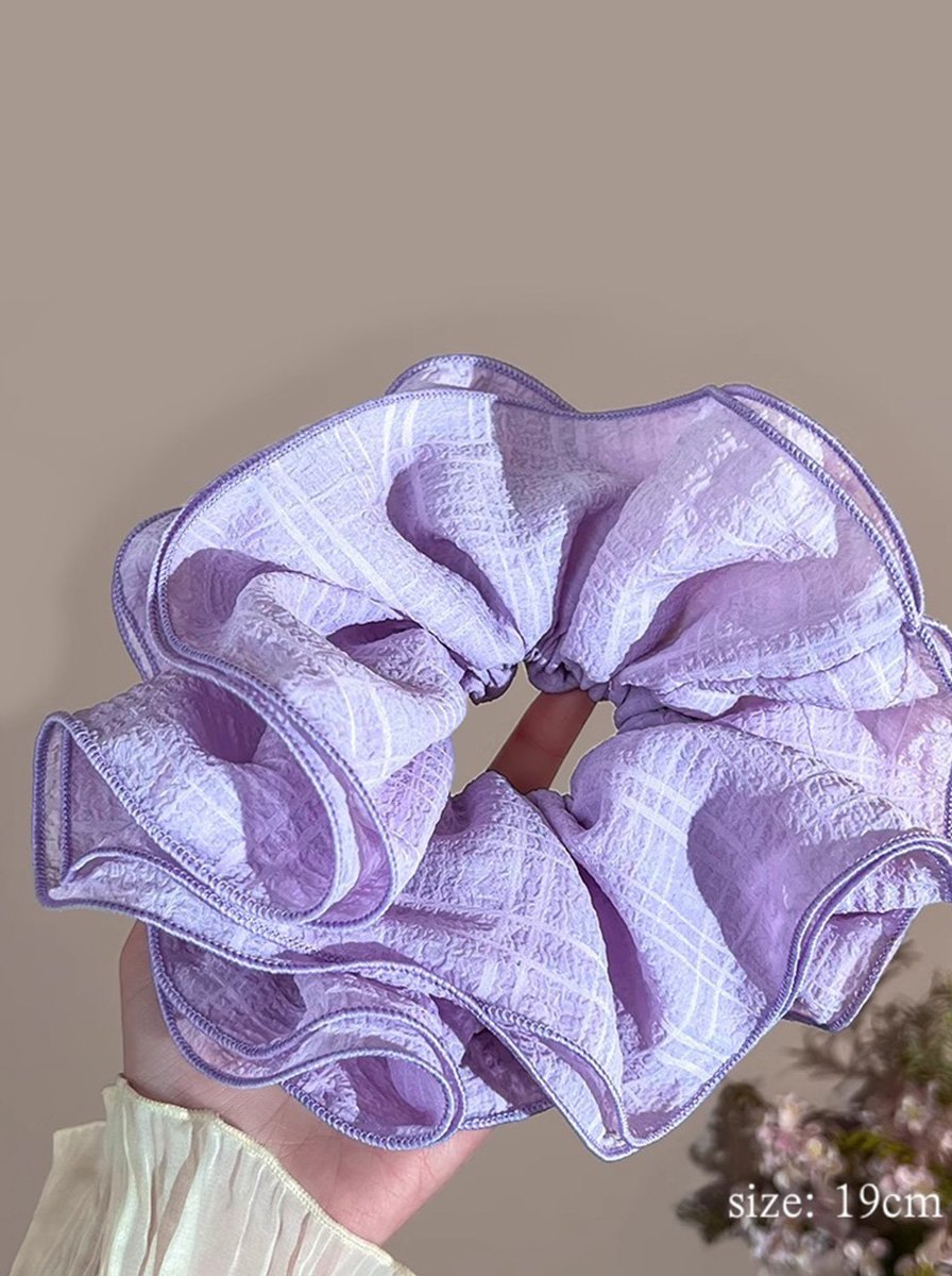 Light Purple Oversized Crinkle Grid Ruffle Scrunchie, 19cm