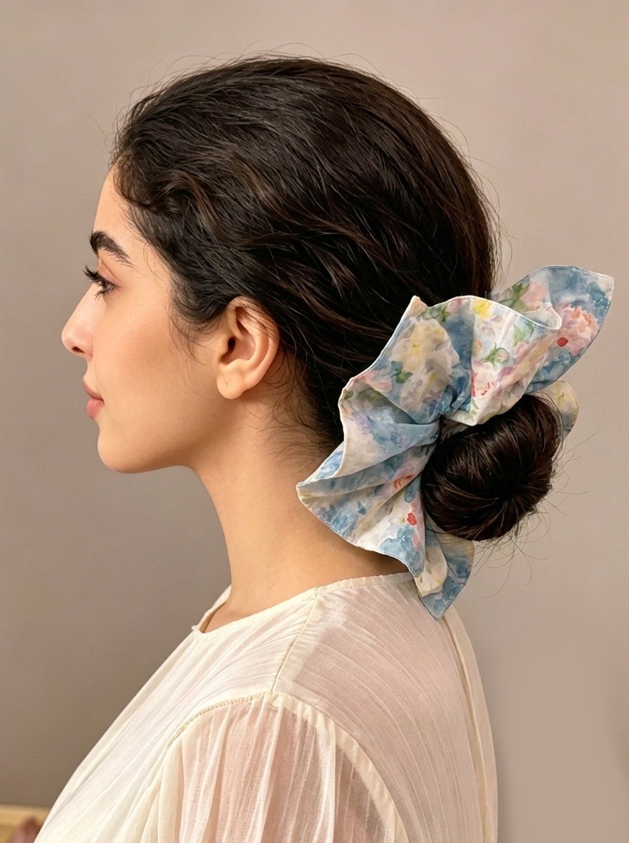 Floral Print Oversized Square Scrunchie, 22cm
