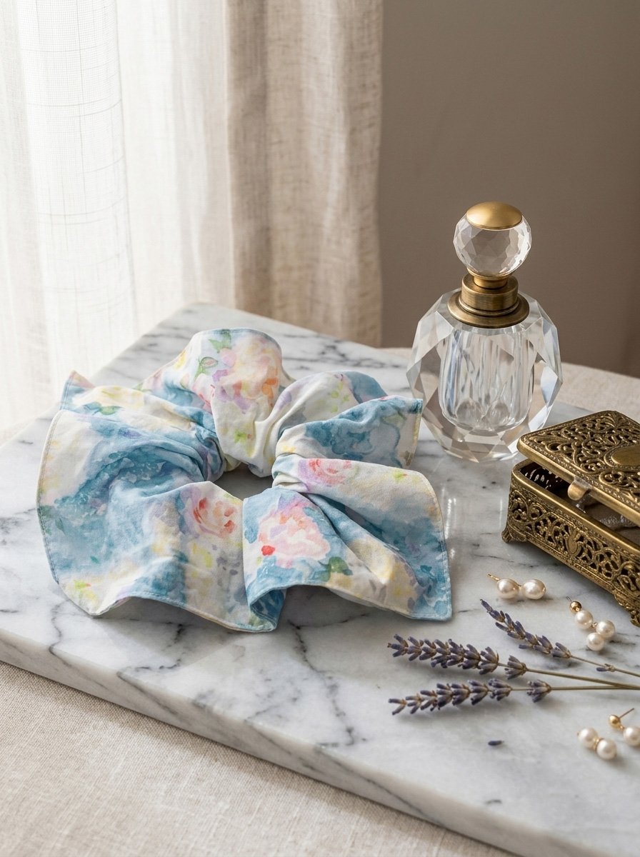 Floral Print Oversized Square Scrunchie, 22cm