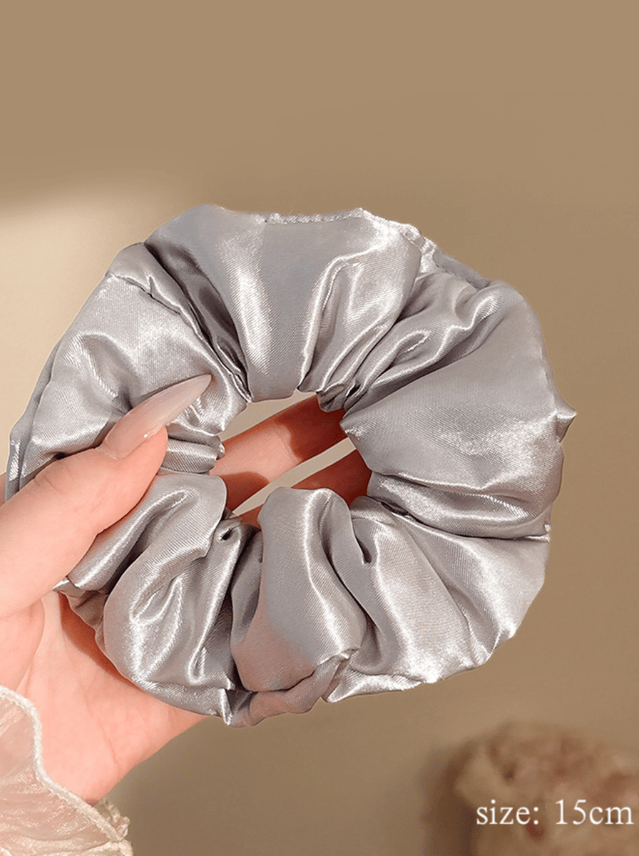 Grey Glossy Satin Large Scrunchie, 15cm