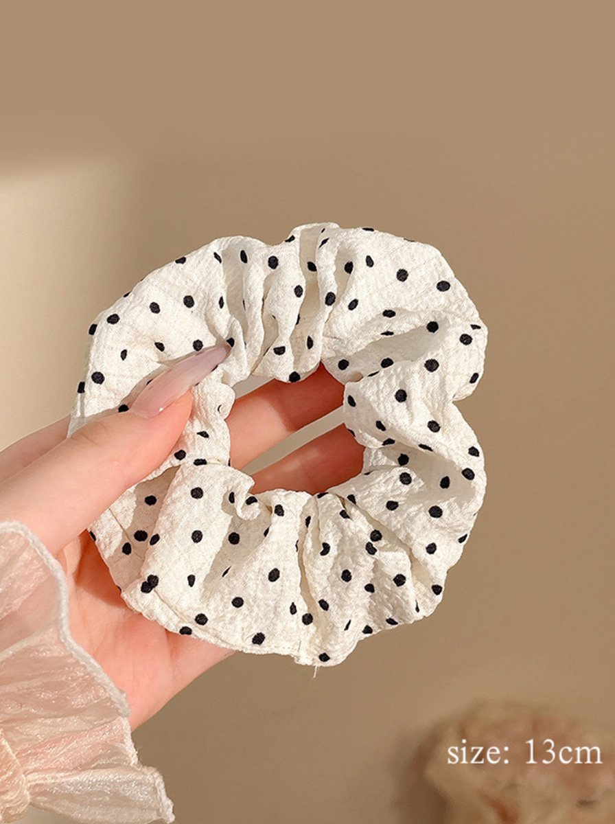 Off White Crinkle Scrunchie with Polka Dot Print, 13cm
