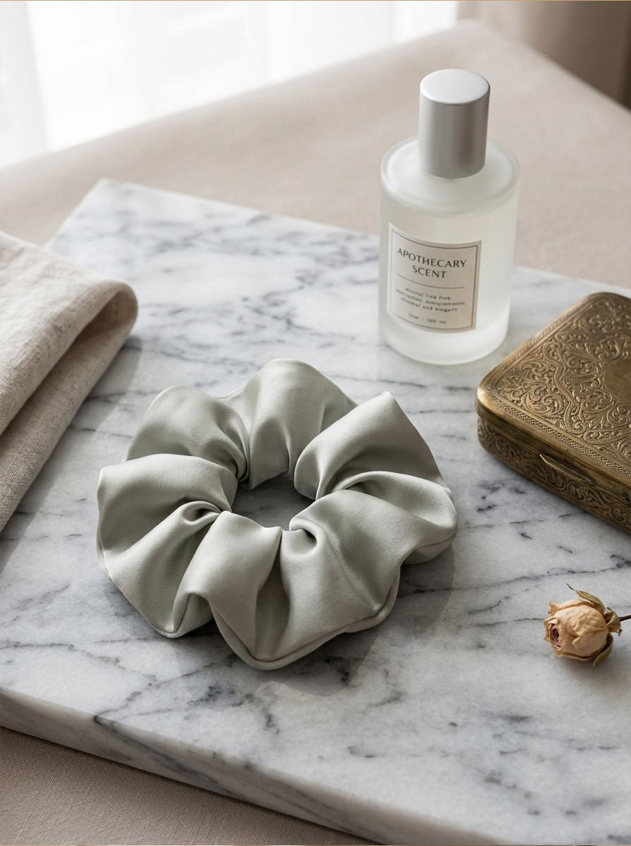 Light Grey Glossy Satin Medium Scrunchie
