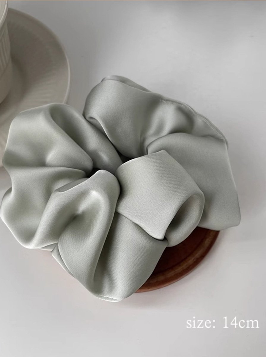 Light Grey Glossy Satin Medium Scrunchie