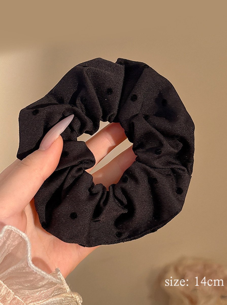 Black Twill Scrunchie with Flocked Polka Dot, 14cm