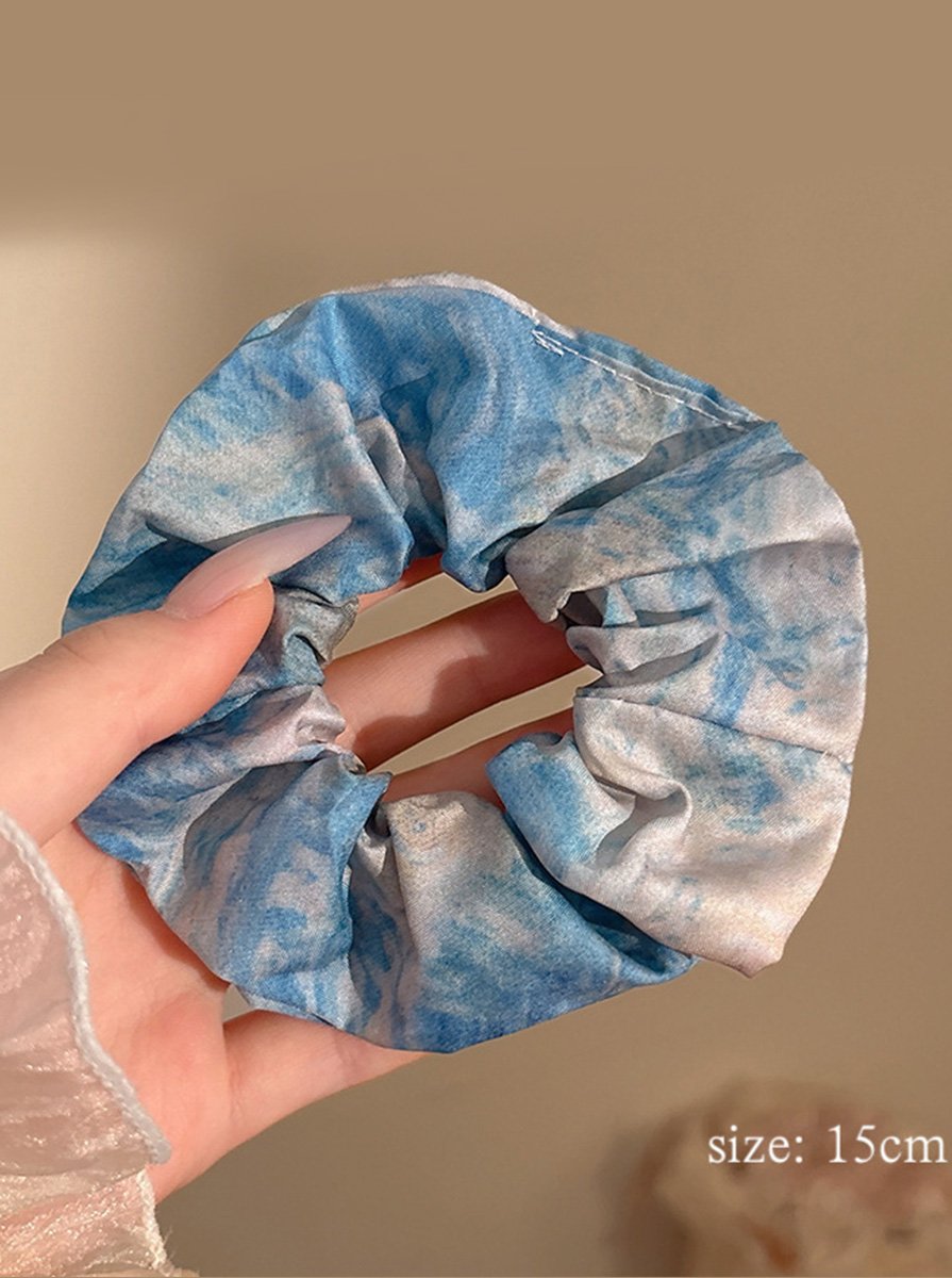 Blue Marble Tie-Dye Print Medium Scrunchie, 15cm