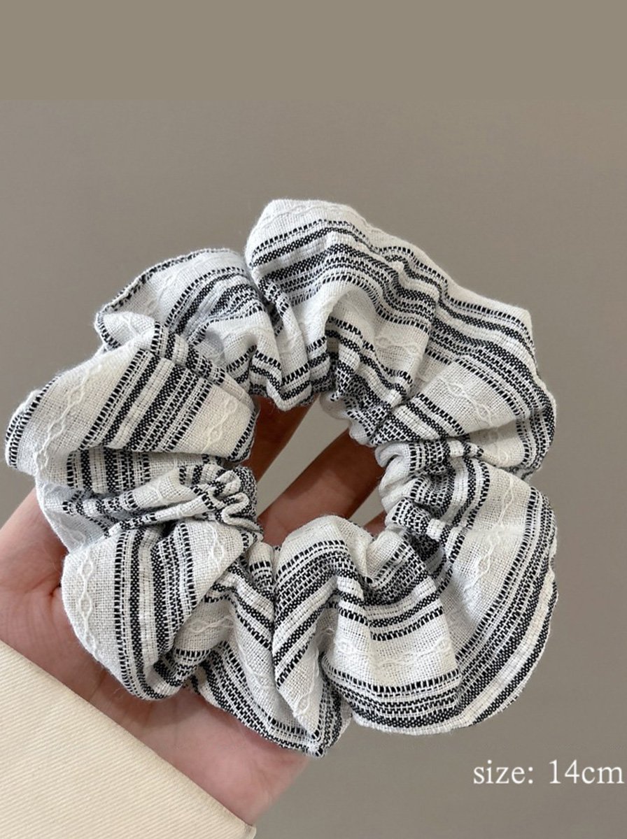 White Striped Medium Scrunchie, 14cm