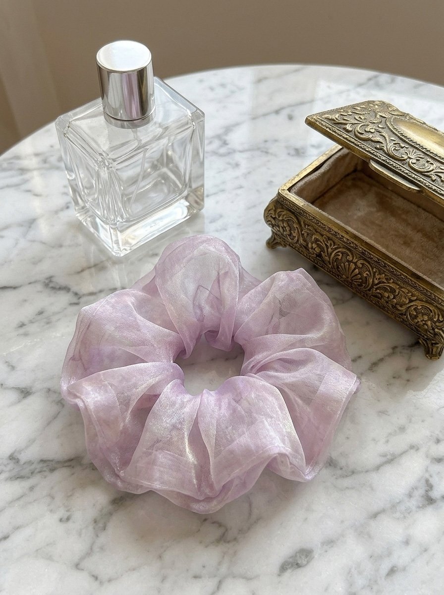 Sheer Light Purple Organza Tulle Scrunchie, 18cm