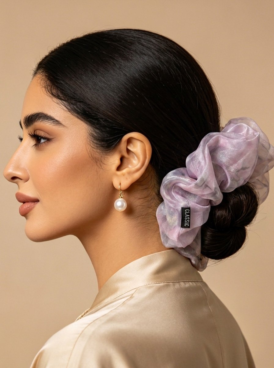 Sheer Light Purple Organza Tulle Scrunchie, 18cm