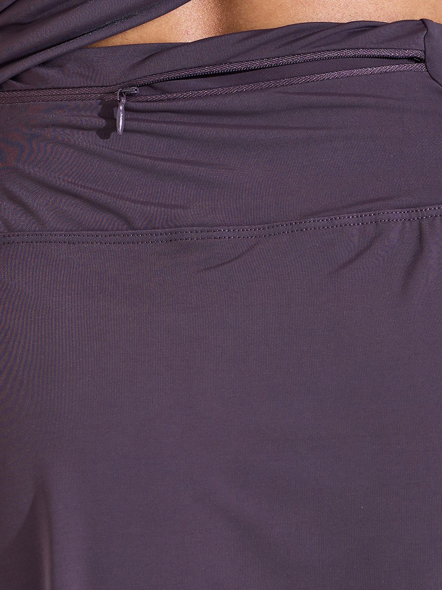 Purple Solid Back Mesh Insert Top and Mini Skirt Activewear Set