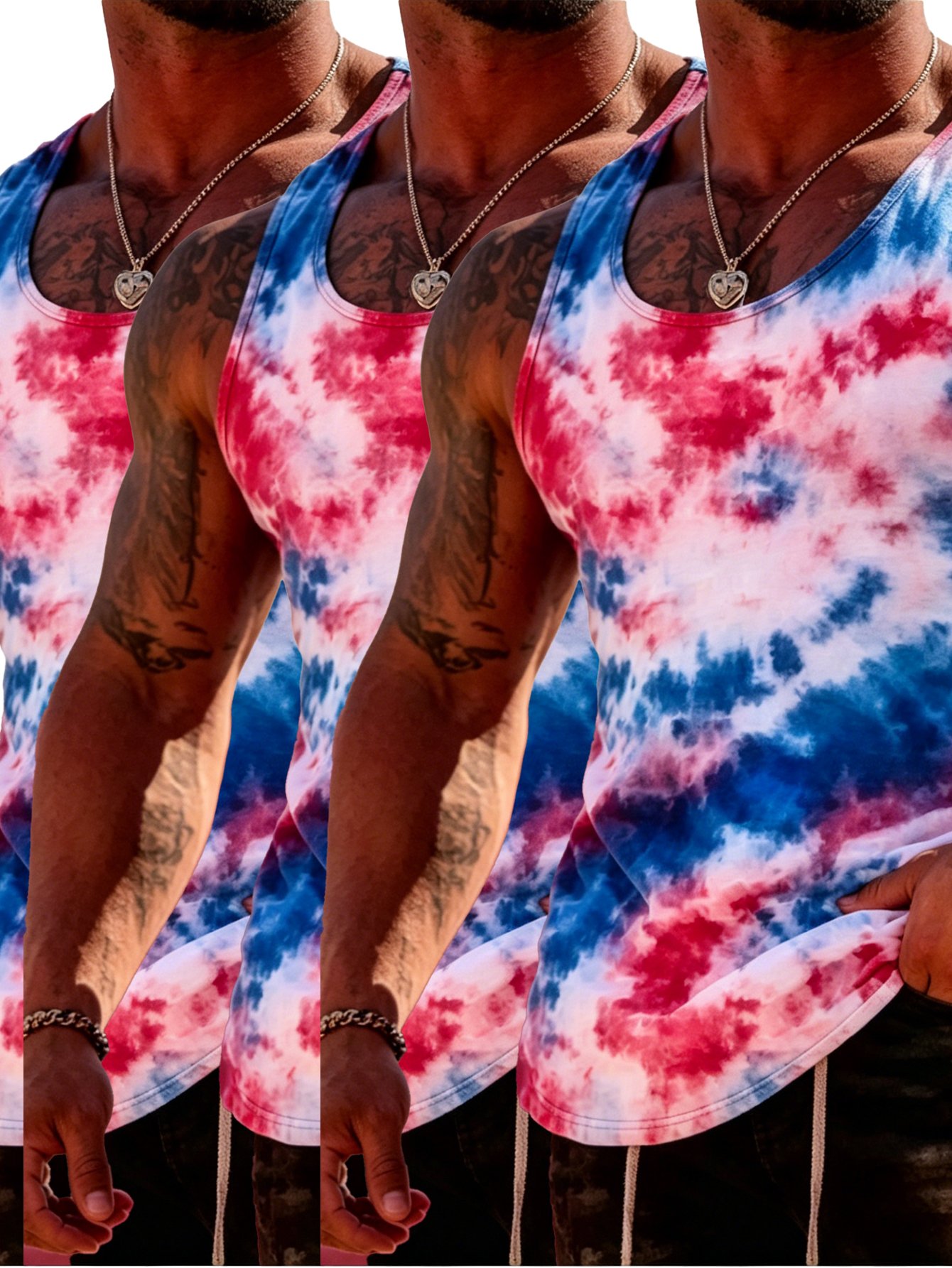 Pack of 3 - Abstract Tie-Dye Print Tank Top