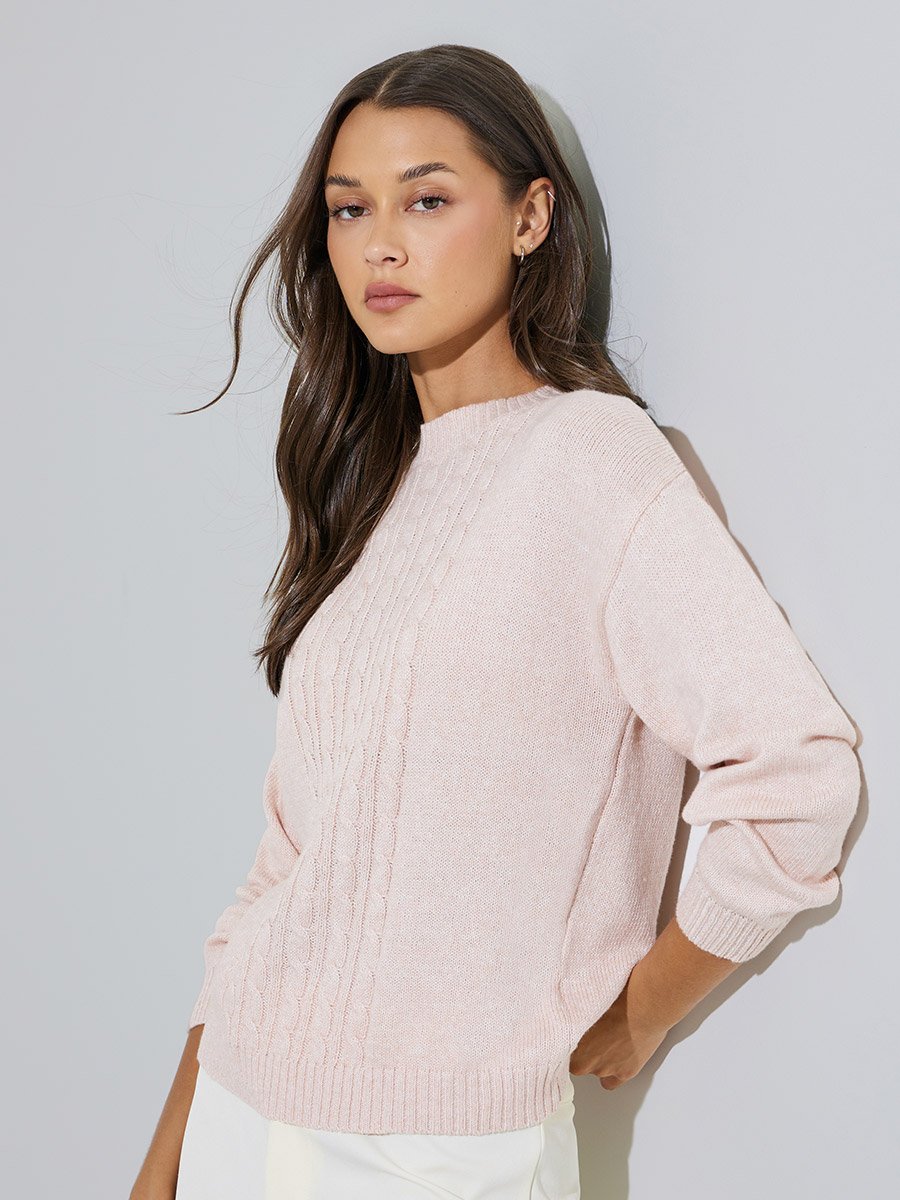 Light Pink Cable knit Regular Fit Sweater