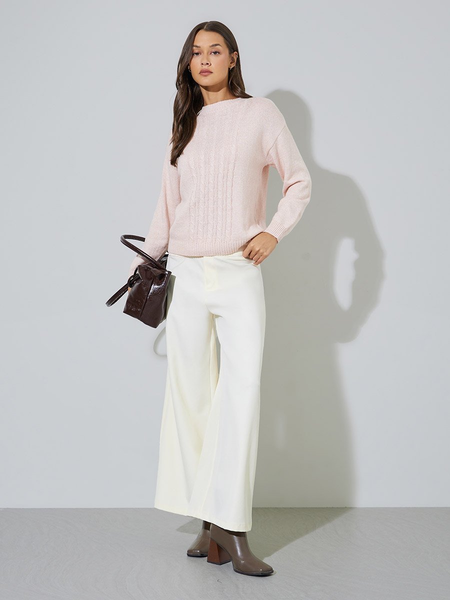 Light Pink Cable knit Regular Fit Sweater
