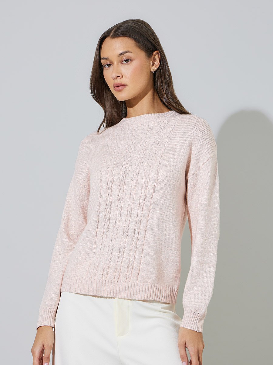 Light Pink Cable knit Regular Fit Sweater