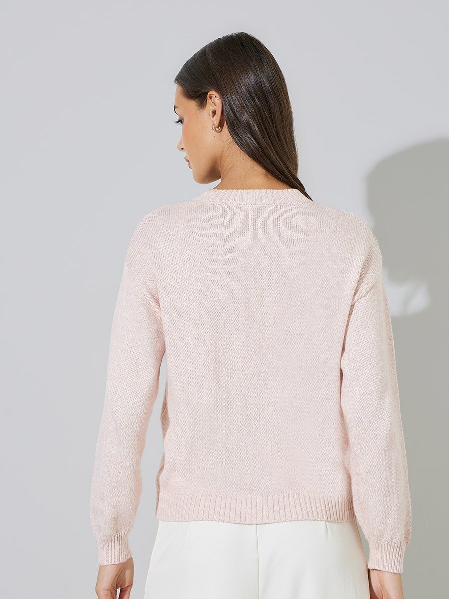 Light Pink Cable knit Regular Fit Sweater